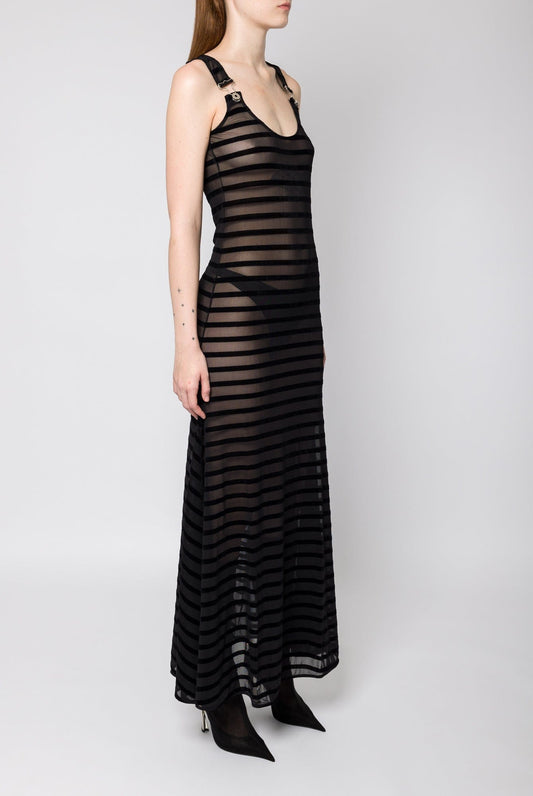 Jean Paul Gaultier Mariniere Mesh Tank Dress with Salopette Detail side