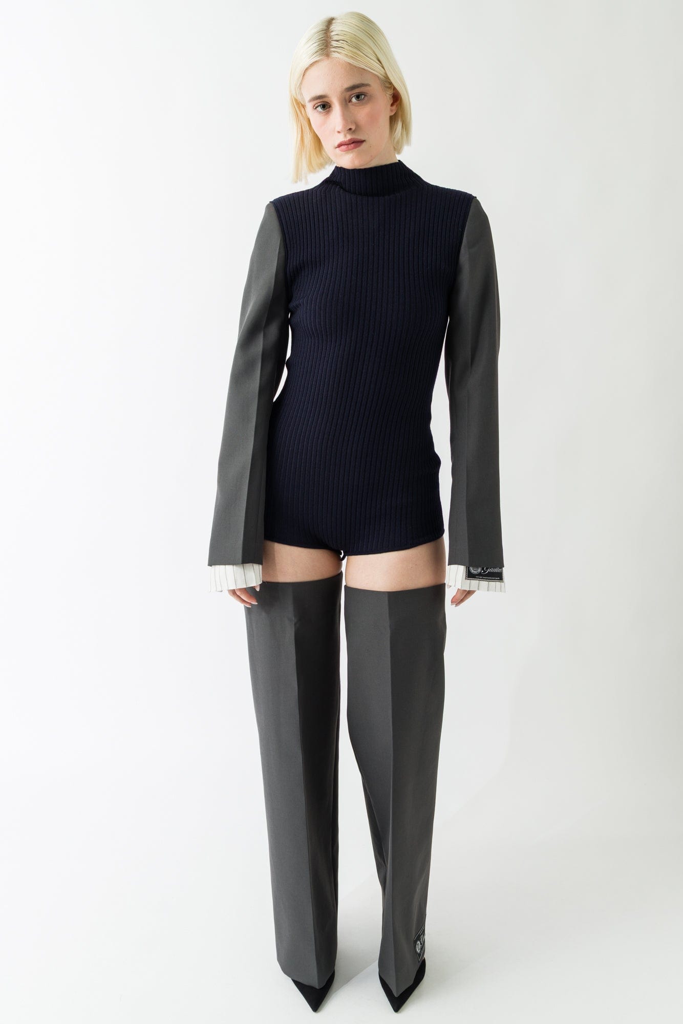 Jean Paul Gaultier Merino Wool Bodysuit in Navy full look