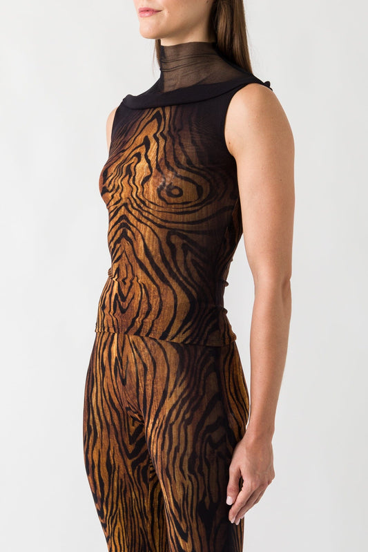 Jean Paul Gaultier Mesh High Neck Printed Tank In Wood side