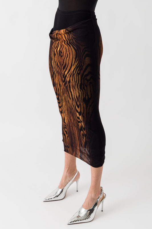 Jean Paul Gaultier Mesh Printed Skirt In Wood side