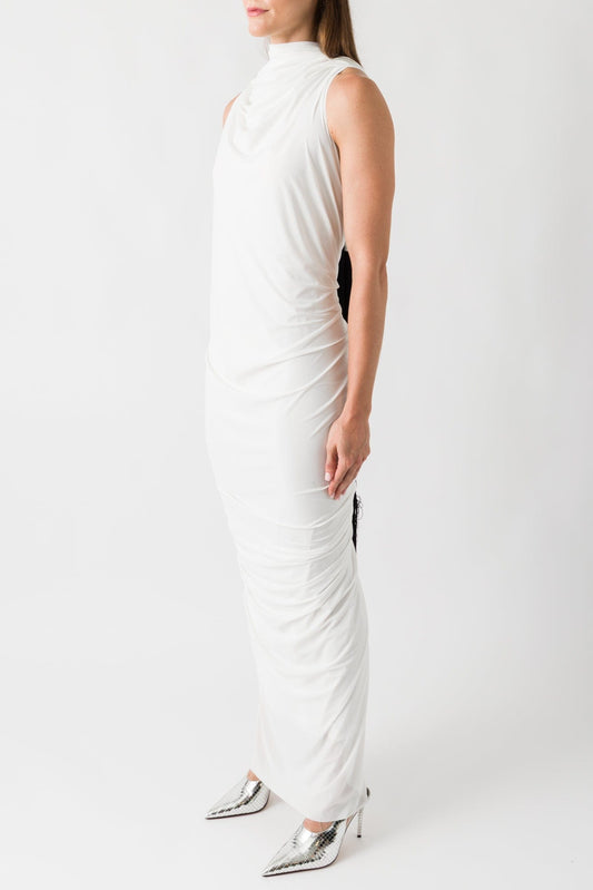 Jean Paul Gaultier Stretch Jersey Double Layer Long Dress with Fringes SS25 side