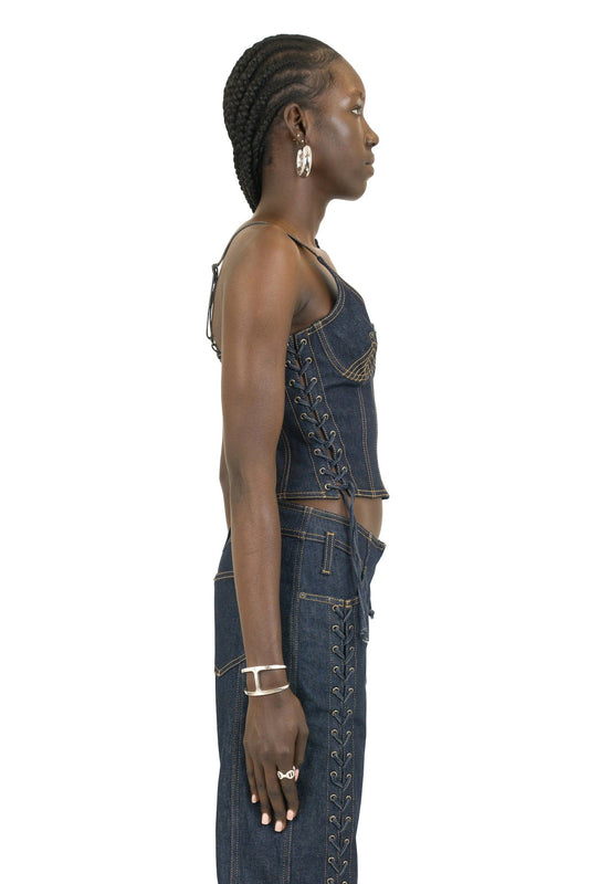 Jean Paul Gaultier Corset with Top Stitches Details in Indigo side