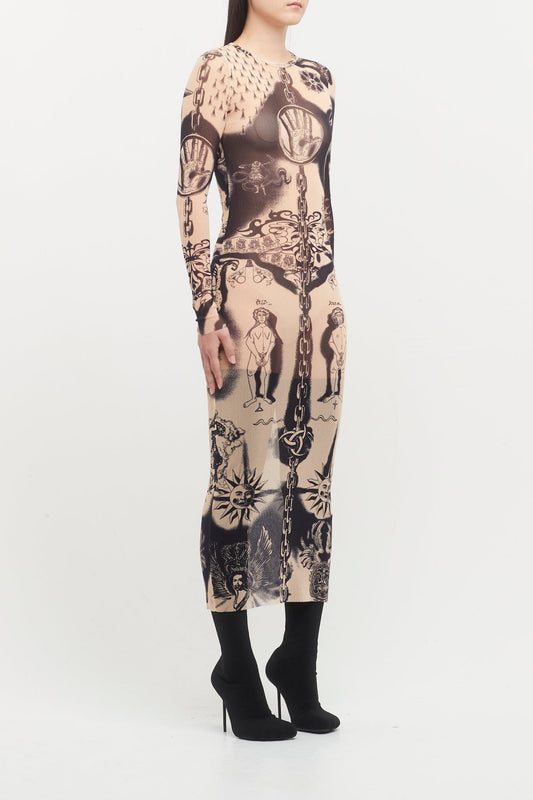 Jean Paul Gaultier Heraldique Long Sleeves Crew Neck Long Dress side