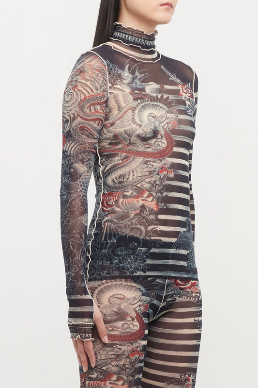 Jean Paul Gaultier Mariniere Tattoo High Neck Long Sleeve Top side