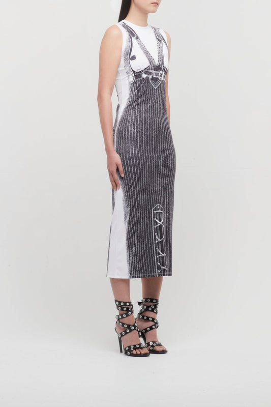 Jean Paul Gaultier Jersey Sleeveless Long Dress in Madonna Trompe L'œil Print side