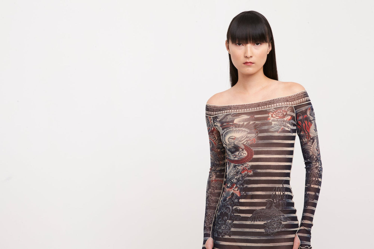 Jean Paul Gaultier Mariniere Tattoo Short Boat Neck Dress detail
