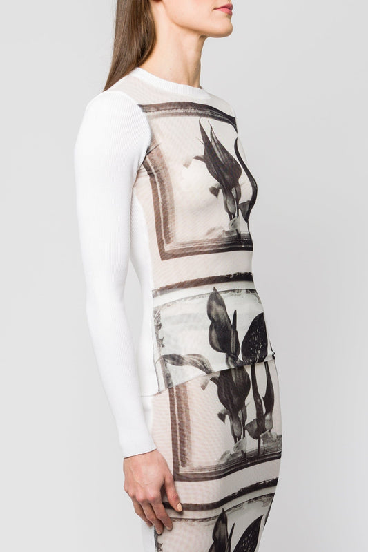 Jean Paul Gaultier Flowers Cadres Mesh Long Sleeves Top with Knitted Sleeves SS25 side