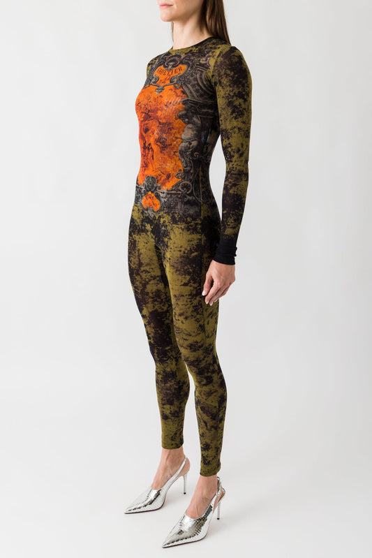 Jean Paul Gaultier Mesh Printed Catsuit In Médaillon side