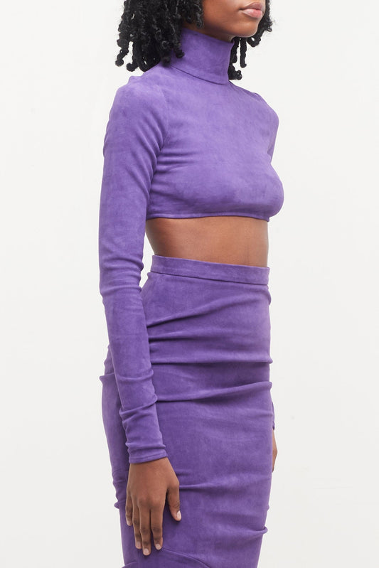 LaQuan Smith Leather Crop Top in Grape side