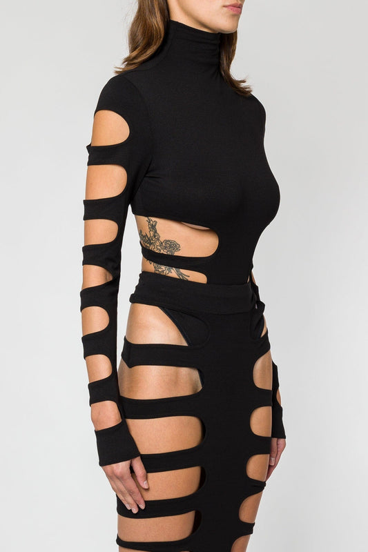 LaQuan Smith Mock Neck Bodysuit with Cutout Detail side