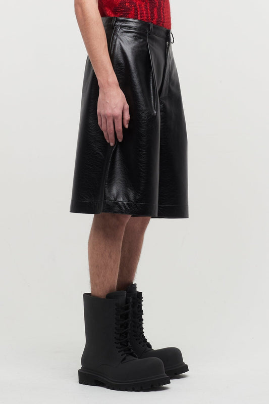 Lu'u Dan Unisex Faux Leather Boxy Shorts In Black side