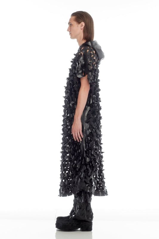 Lu'u Dan Unisex Laser-cut Leather Poncho in Black side