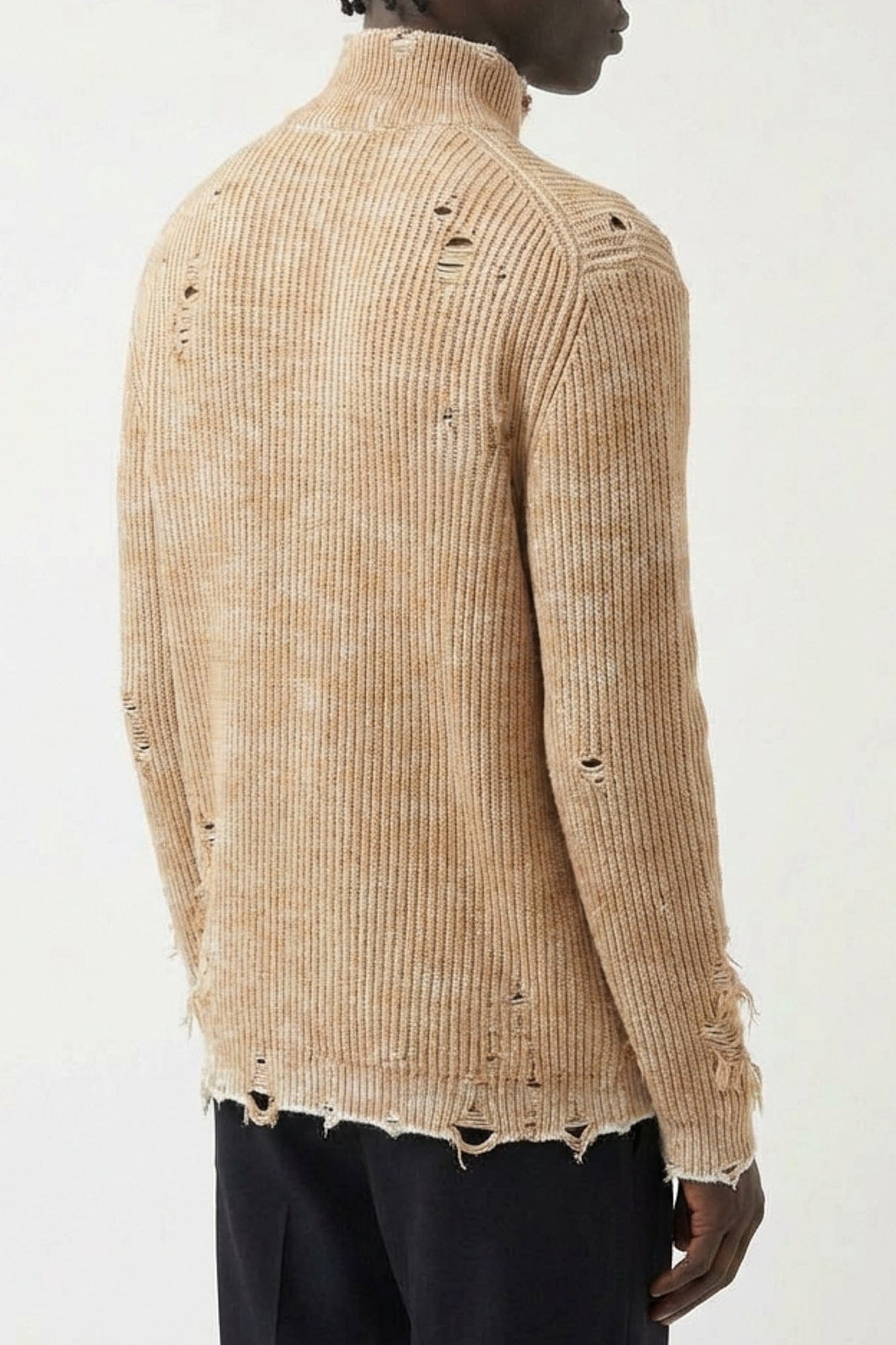 MM6 Distressed Sweater in Tan back