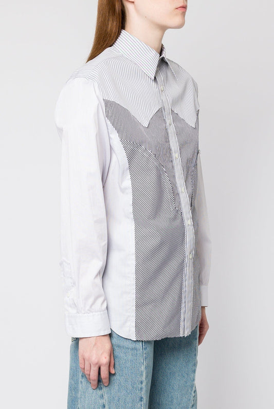 Maison Margiela Long Sleeved Mixed Stripe Shirt in Black and White side