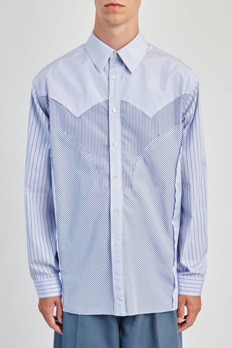 Maison Margiela Long Sleeved Mixed Stripe Shirt in Blue and White