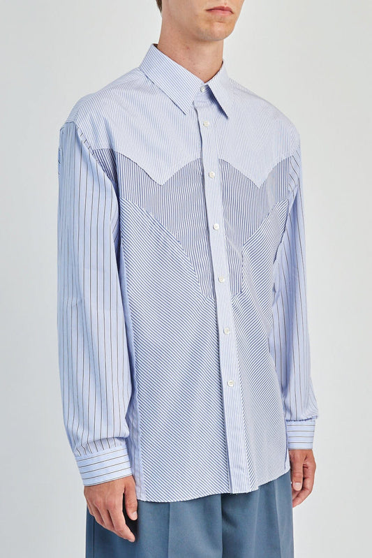 Maison Margiela Long Sleeved Mixed Stripe Shirt in Blue and White side