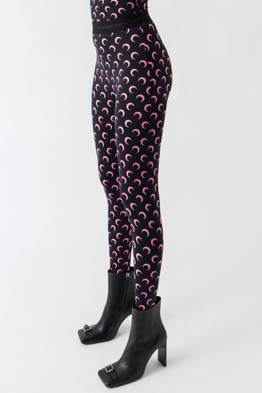 Marine Serre Moon Printed Jersey Leggings in Black/Pink FW25 side