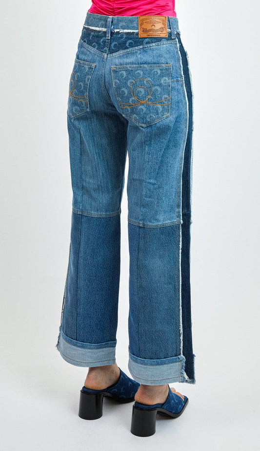 Marine Serre Regenerated Denim Laser Printed Straight Leg Pants back