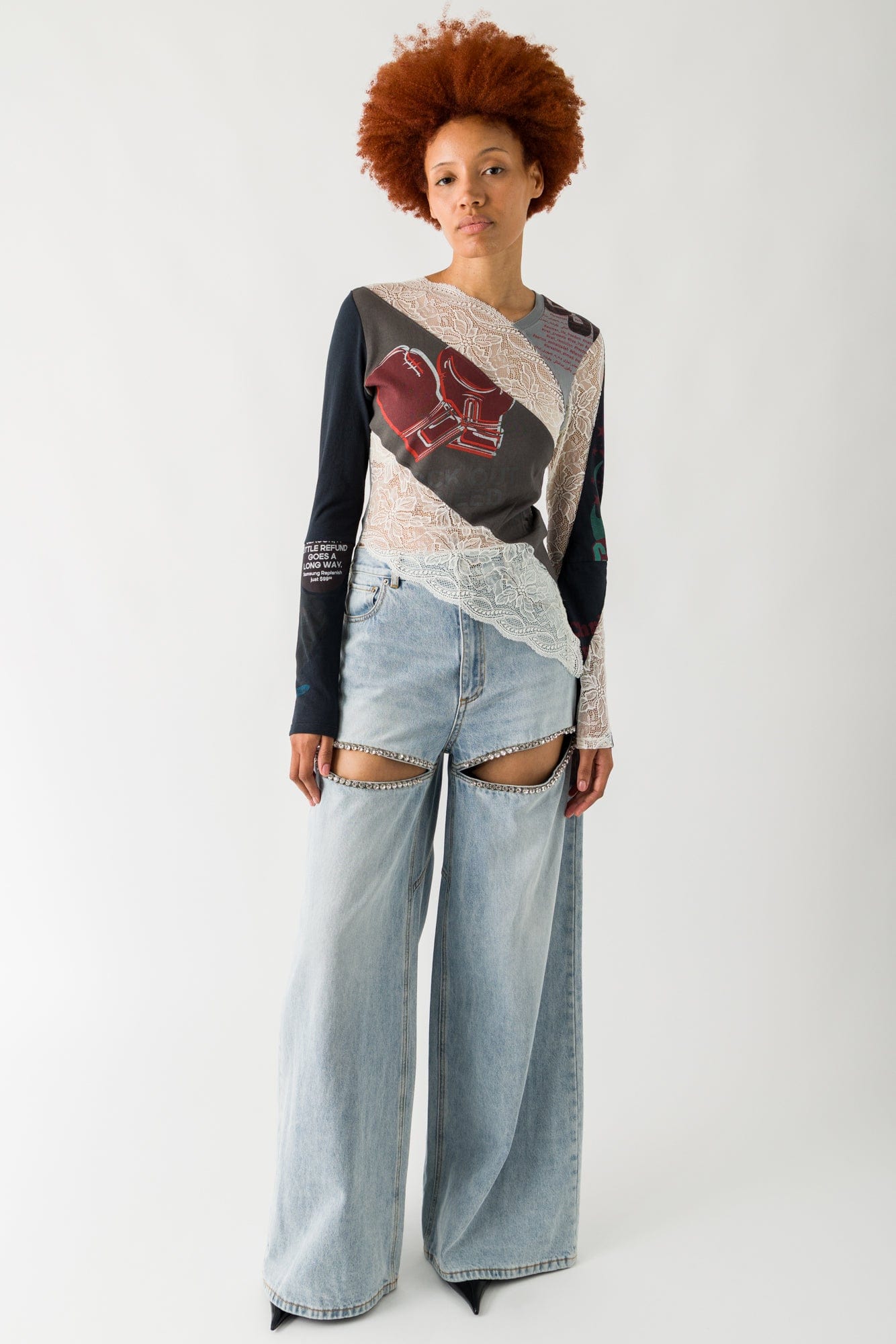 Marine Serre Regenerated T-Shirts and Lace Twisted Top full look