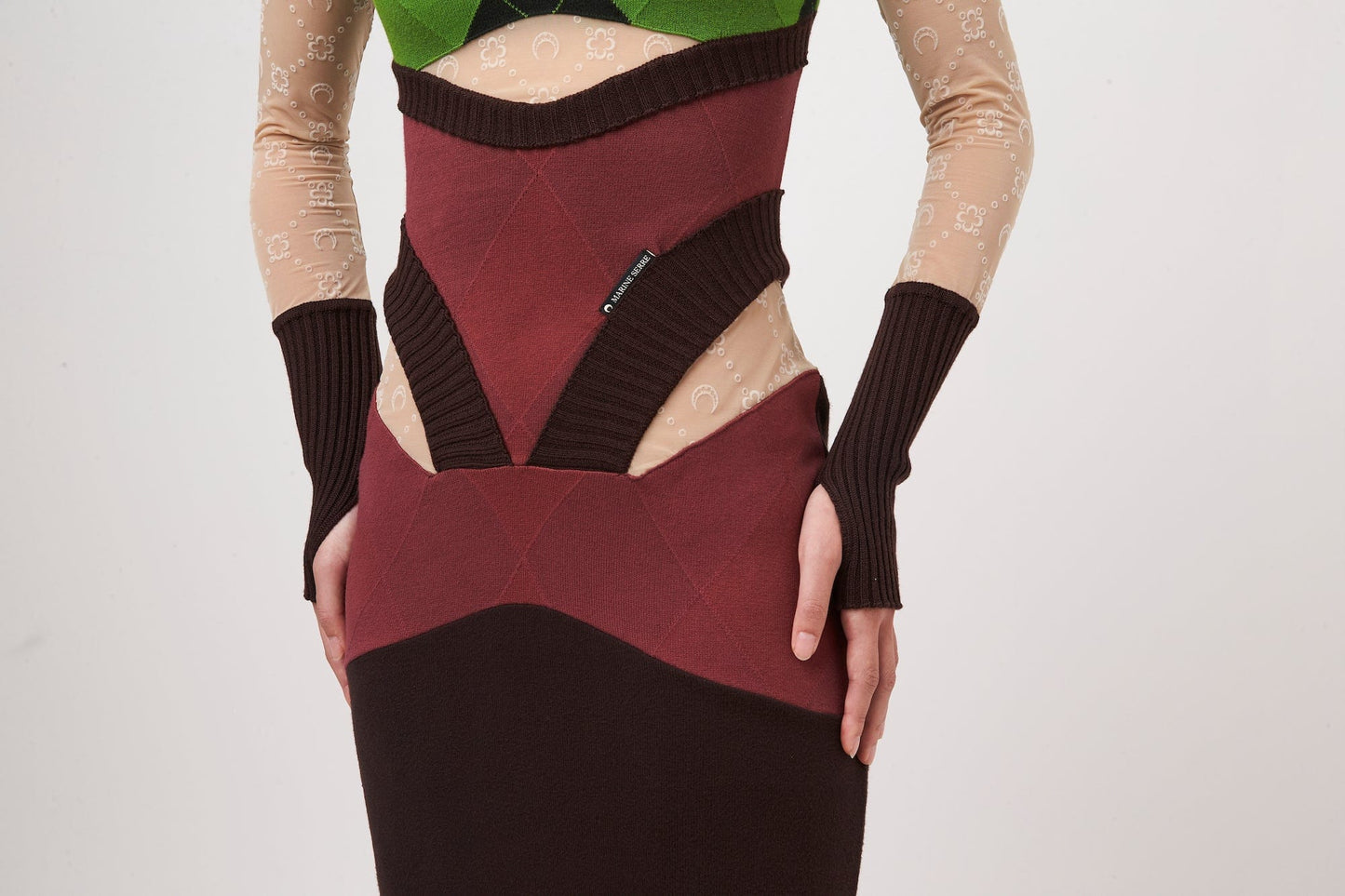 Marine Serre Regenerated Lozenge Knit Fitted Dress detail