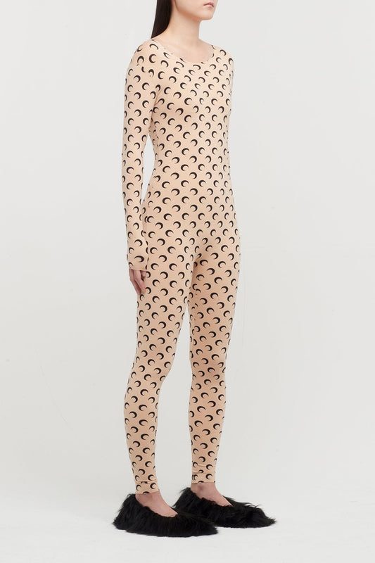 Marine Serre Regenerated All Over Moon Jersey Catsuit in Beige side