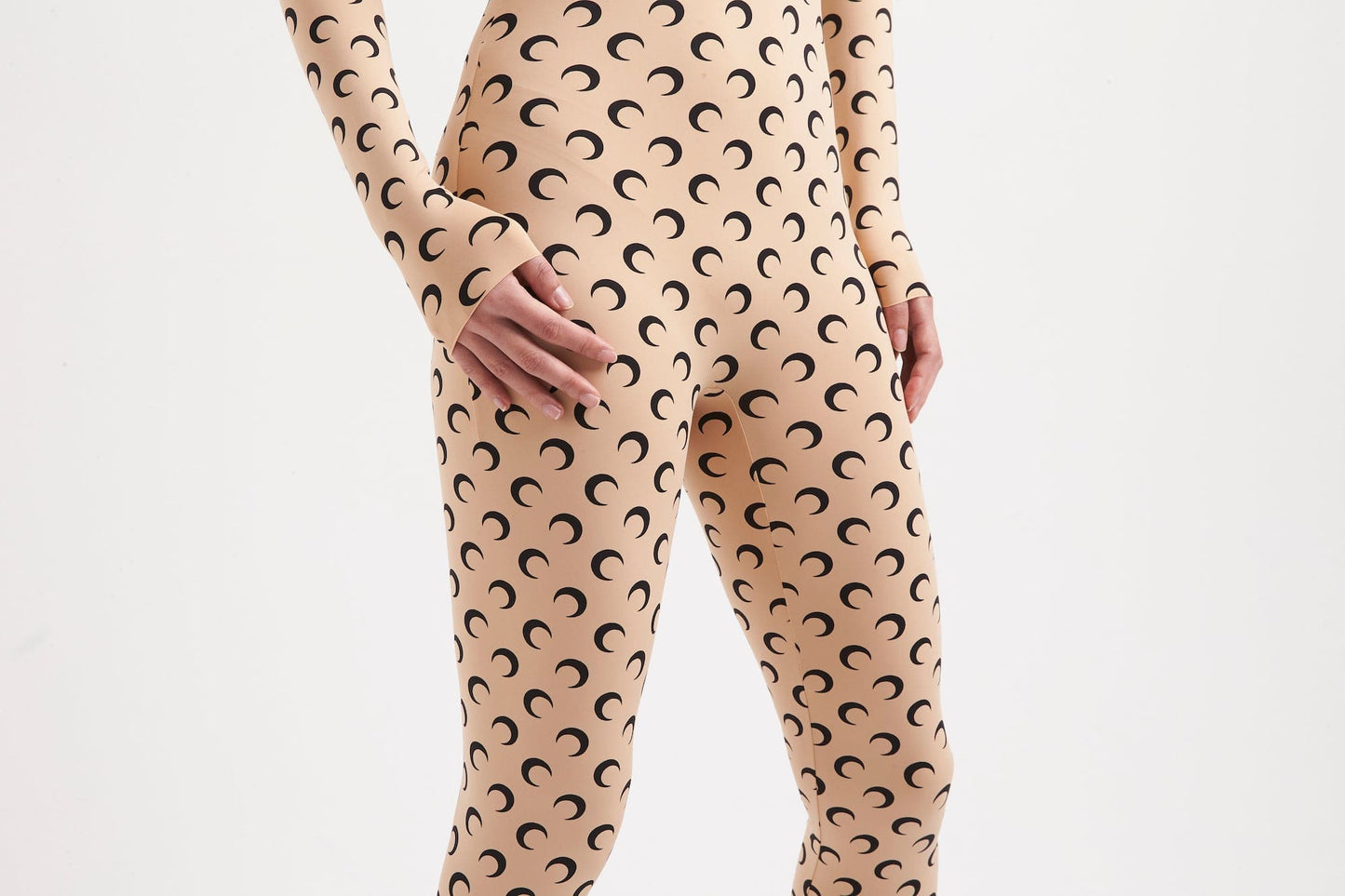 Marine Serre Regenerated All Over Moon Jersey Catsuit in Beige detail