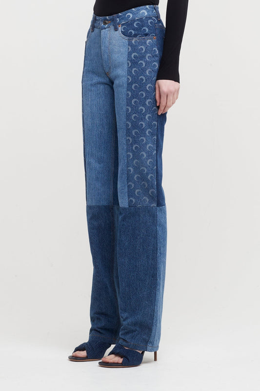 Marine Serre Regenerated Denim Straight Leg Pants side