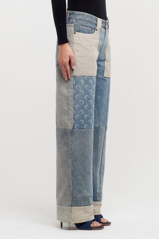 Marine Serre Regenerated Denim Wide Leg Pants womens side