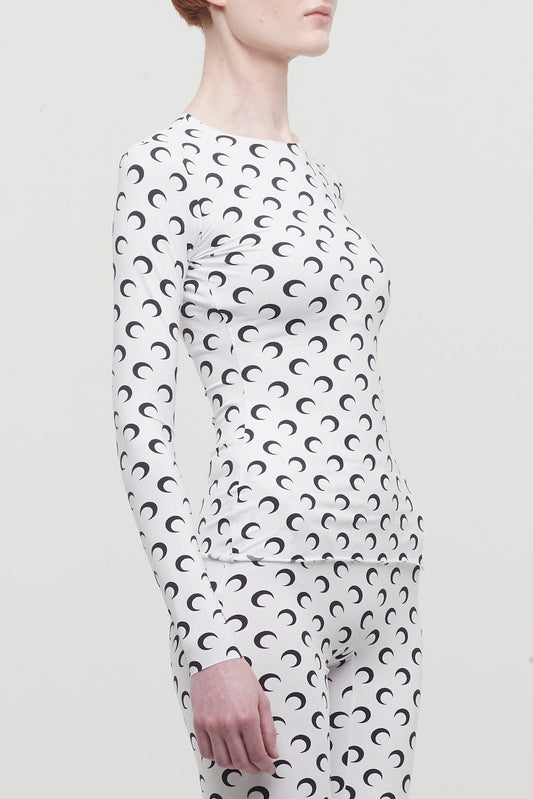 Marine Serre All over Moon Jersey Second Skin Top in White side