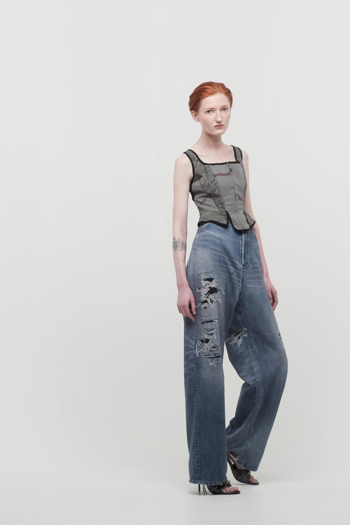 Marine Serre Regenerated Camo Corset full look