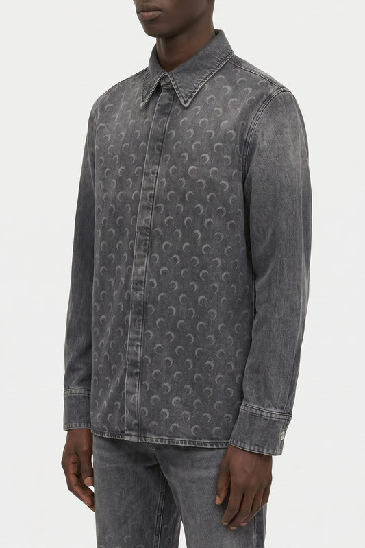 Marine Serre Moon Laser Grey Wash Denim Longsleeve Shirt FW25 side