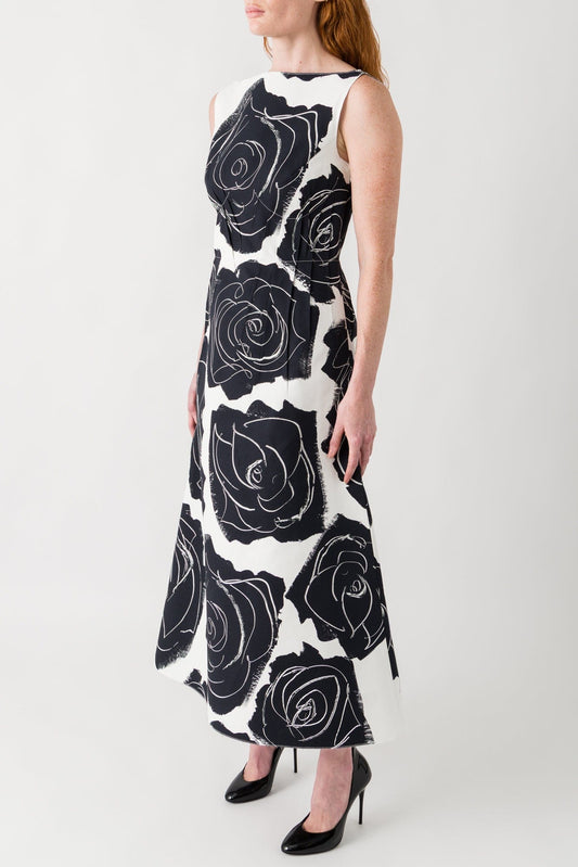 Marni A-Line Dress in Black and White Floral side