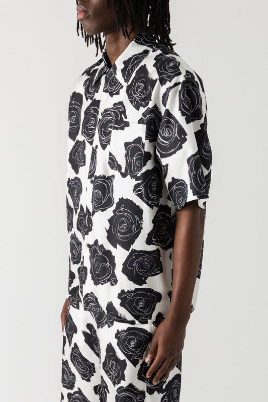 Marni Camp Collar Shirt in Black and White Floral side
