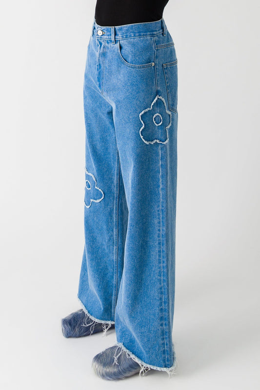 Marni Denim Pants with Distressed Floral Detail side