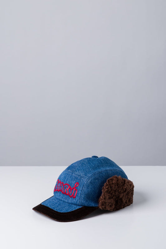 Marni Fur Baseball Cap in Denim side