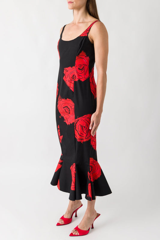 Marni Mermaid Dress in Red and Black Floral side