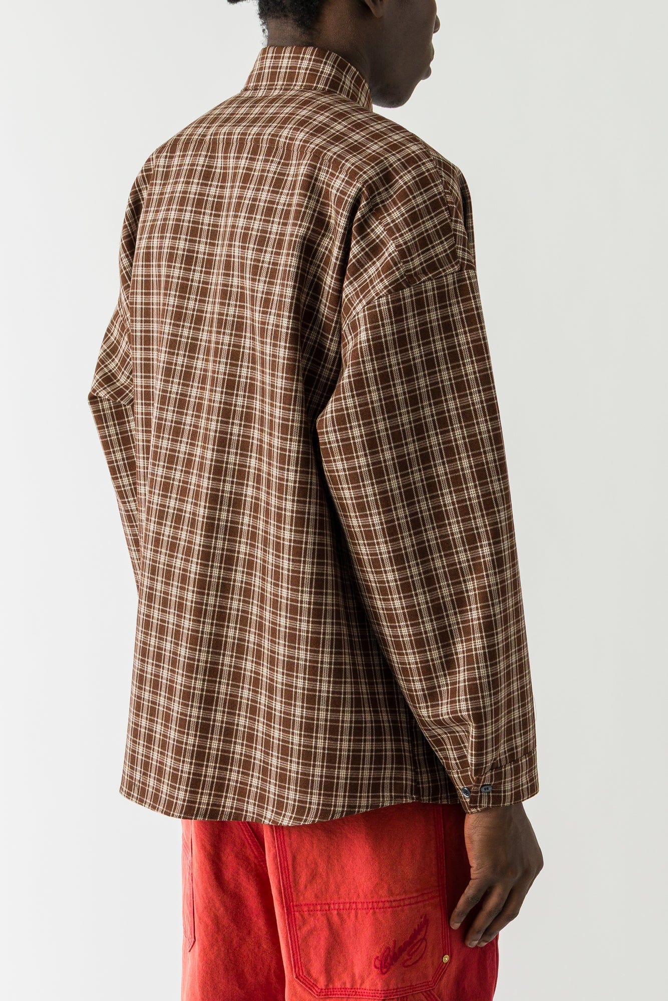 Marni Plaid Collared Shirt with Pocket in Brown back