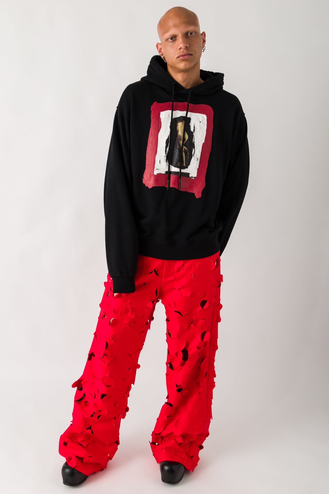 Marni Mens Distressed Red Pants full look
