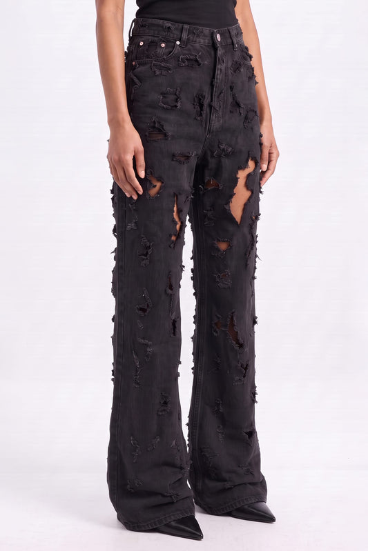 Matieres Fecales Destroyed Jeans in Black TS side