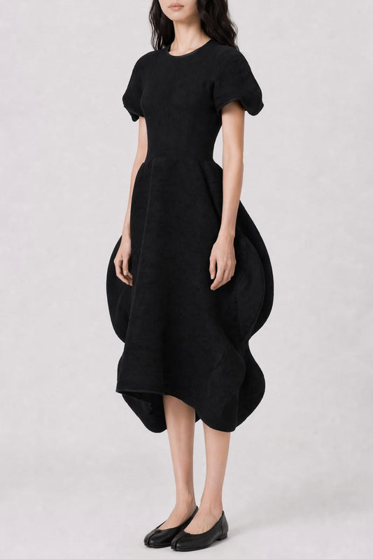 Melitta Baumeister Flowy Rippled Dress in Black SS26 side