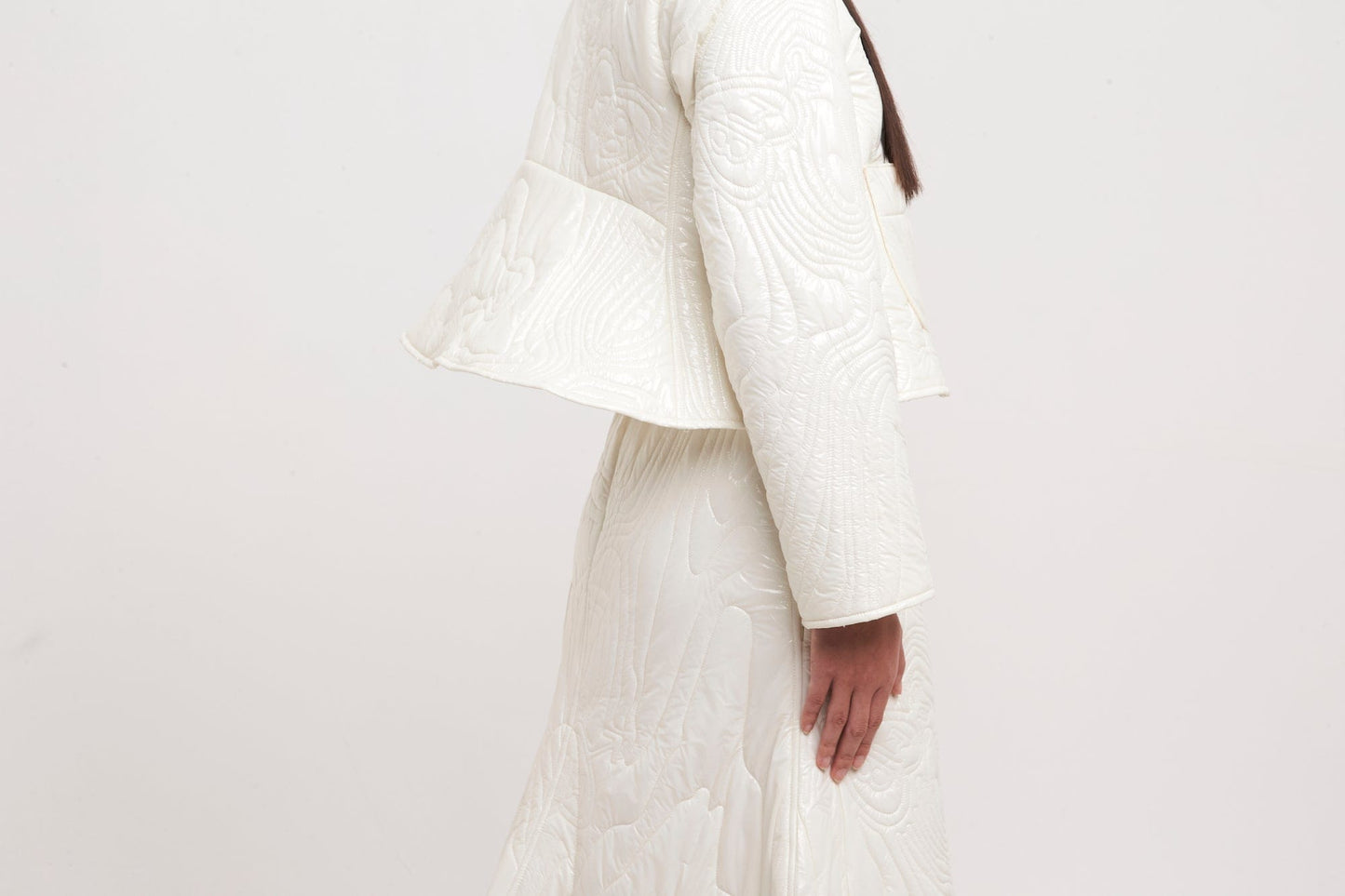 Melitta Baumeister White Glossy Nylon Quilt Jacket detail