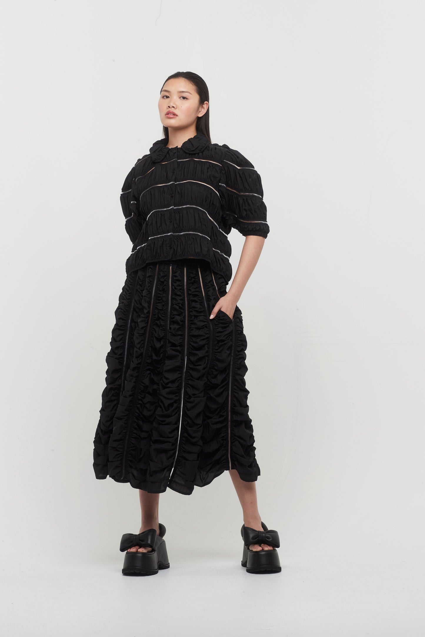 Melitta Baumeister Ruched Big Sleeve Cardigan full look