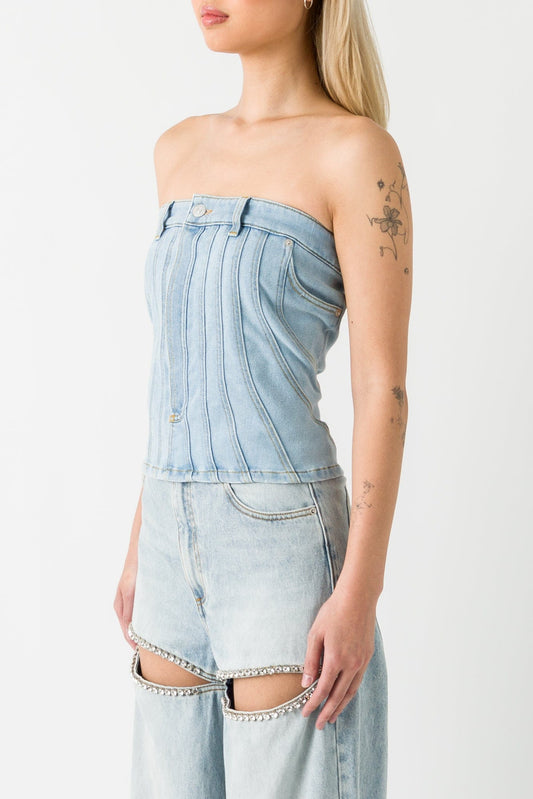 Mugler Denim Strapless Corset Top SS25 side