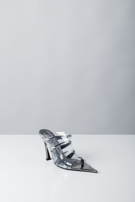 Mugler PVC Mule in Gun Metal side