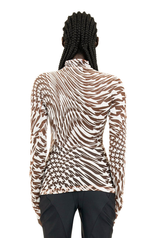 Mugler Star Flow Top in Snow and Nude back