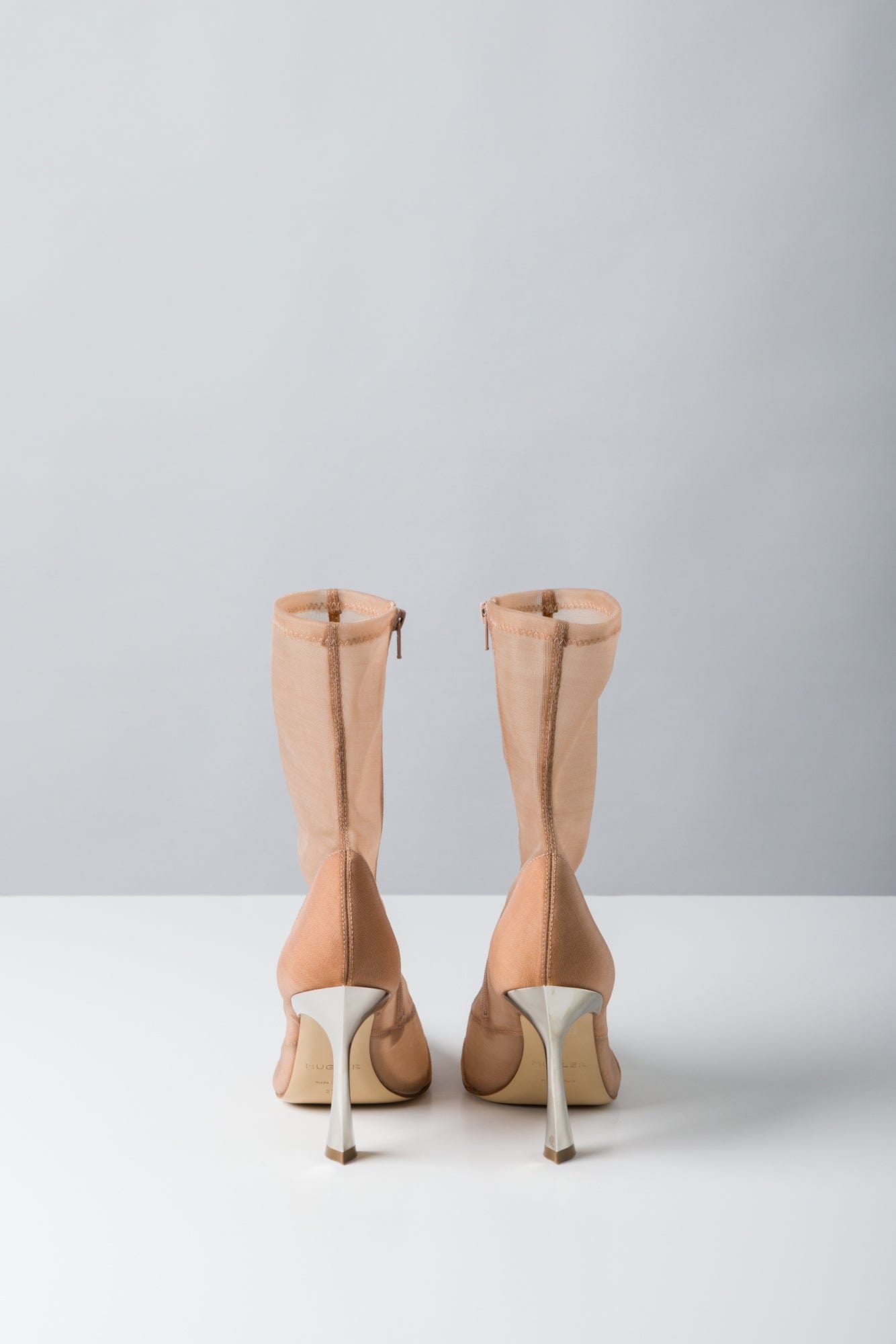 Mugler Ankle Boot in Mesh Tan Suede back