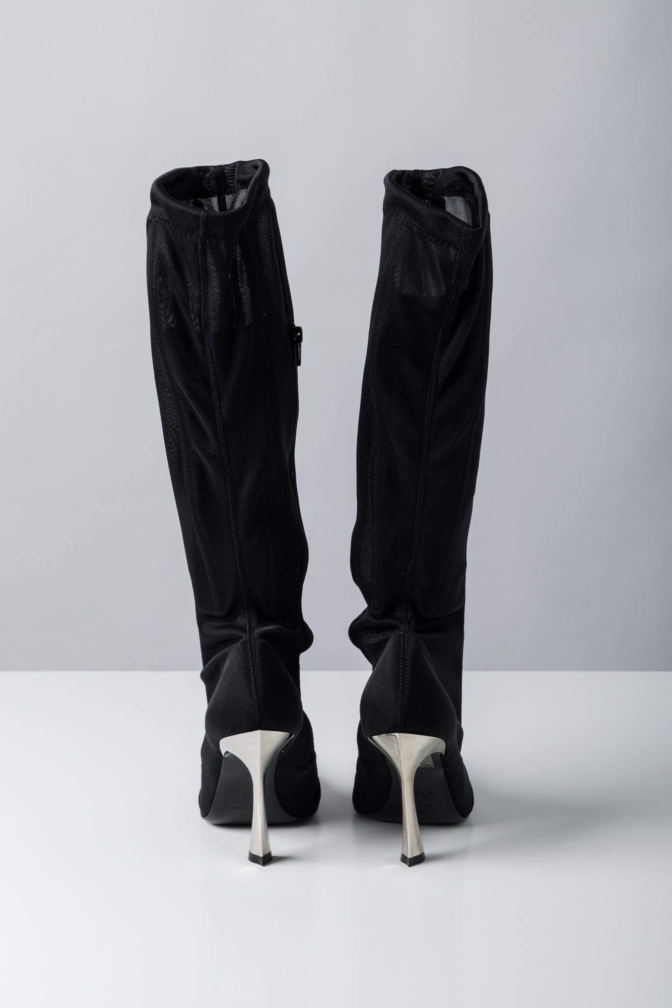 Mugler High Boot in Mesh Black Suede back