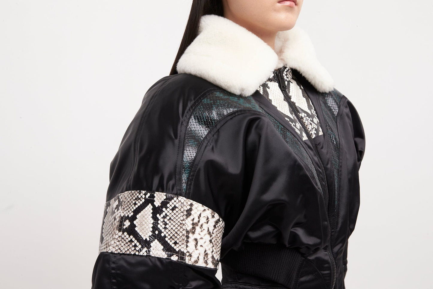 Mugler Snake Embossed Shiny Bomber detail