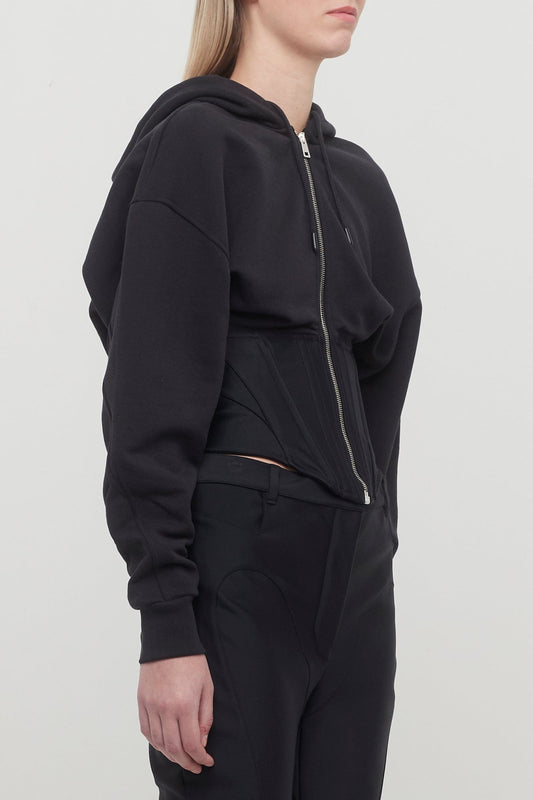 Mugler Corseted Cropped Light Fleece Sweat in Black side