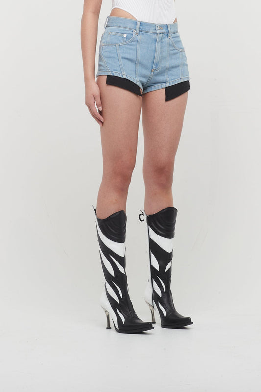 Mugler Cotton Denim Pocket Shorts side